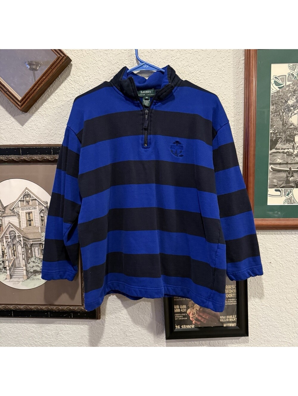 Vintage 90s Striped Lauren Ralph Lauren 1/4 Zip Know Sweater Size Medium